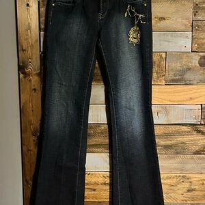 G-unit Dark Wash Boot Cut, low rise Women's Jeans with Gold Embellishment